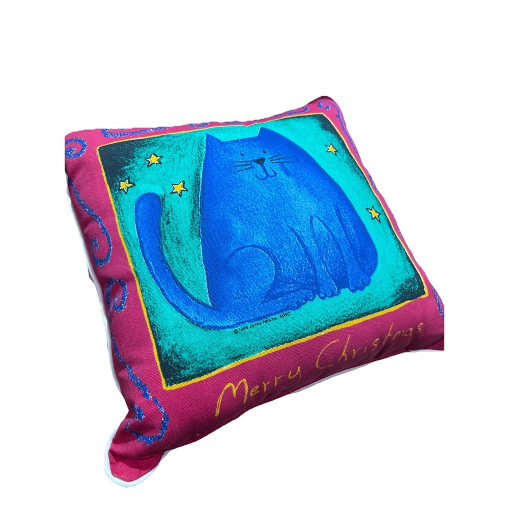 Merry‎ Christmas Pillow Red, Blue, Green Abstract Cat Lovers by KenTex 16"x16"